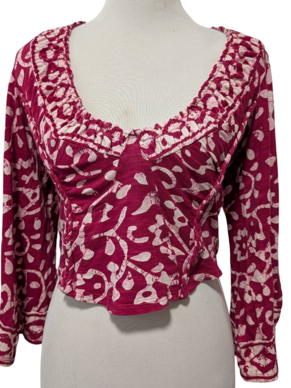 Free People Womens Size XS Berry Combo On The Block Bell Sleeve Boho Crop Top